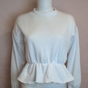 PrettyLittleThing White Fleece Peplum Sweatshirt size Small